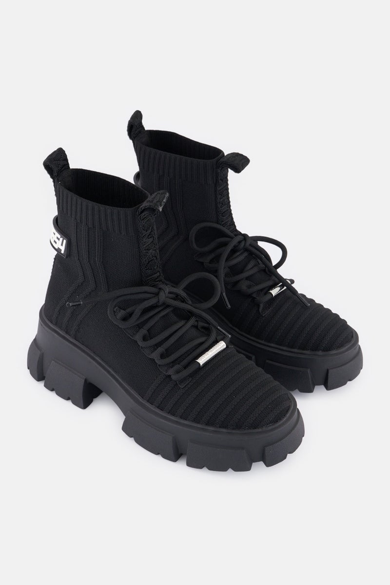 STEVE MADDEN أحذية كاحل نسائية مزودة بأربطة، سوداء - Image 1